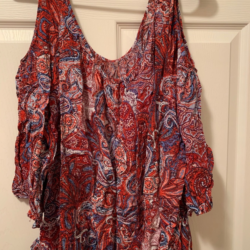 Plus size long sleeve blouse with shoulder cutout